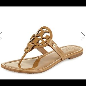 Tory Burch Miller Thong Flat Patent Leather (Sand)